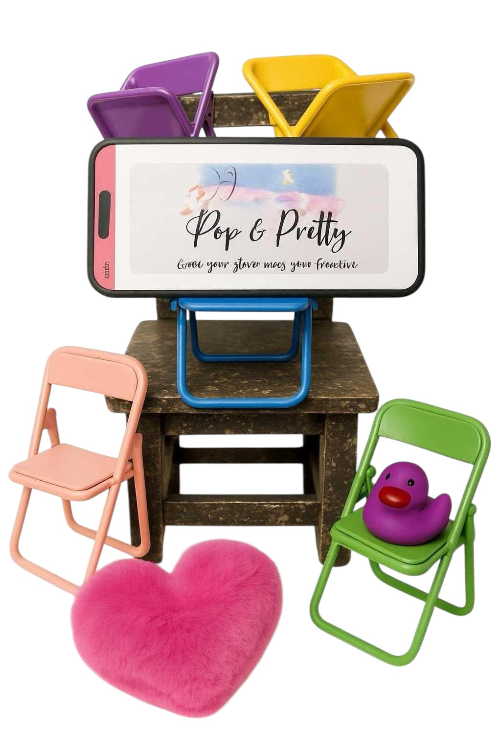Trendy Throne Holder – Mini Folding Chair for Smartphones